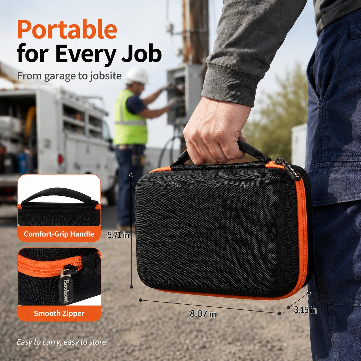 Boobowl Multimeter Case for Klein MM325/MM420/69149P and Fluke 115/117 | Hard EVA Shell, Soft Lining, Removable Divider, Mesh Pocket for Leads and Probes, for Electricians, Black, Case Only