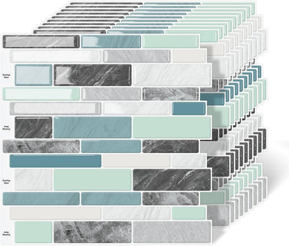 10-Sheet Peel and Stick Kitchen Backsplash Tiles | 3D Waterproof Self Adhesive Wall Tile Stick on Backsplash for Kitchen and Bathroom(Sage Green,12"×12")