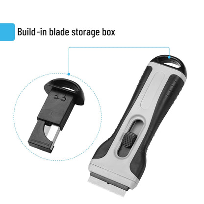 Bates- Razor Blade Scraper Tool, 2 Pack, Gray, 30 Extra Carbon Steel Blades, Anti-Slip Ergonomic Handle Design, Razor Scraper with Buid-In Blade Storage for Cleaning Window, Paint, Oven, Glass Stove