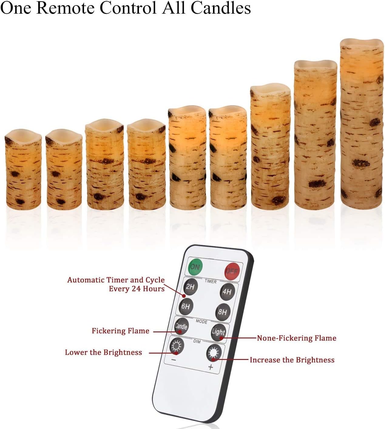 Enpornk Flameless Battery Operated Outdoor Waterproof Set of 12(D: 3" x H: 3" 4" 5" 6") Pillar LED Candles with 10-Key Remote and Cycling 24 Hours Timer