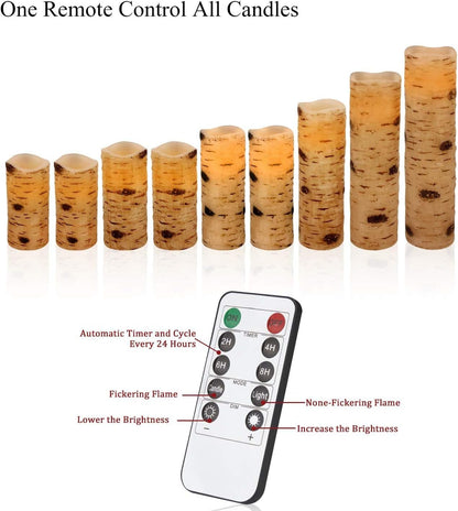 Enpornk Flameless Battery Operated Outdoor Waterproof Set of 12(D: 3" x H: 3" 4" 5" 6") Pillar LED Candles with 10-Key Remote and Cycling 24 Hours Timer