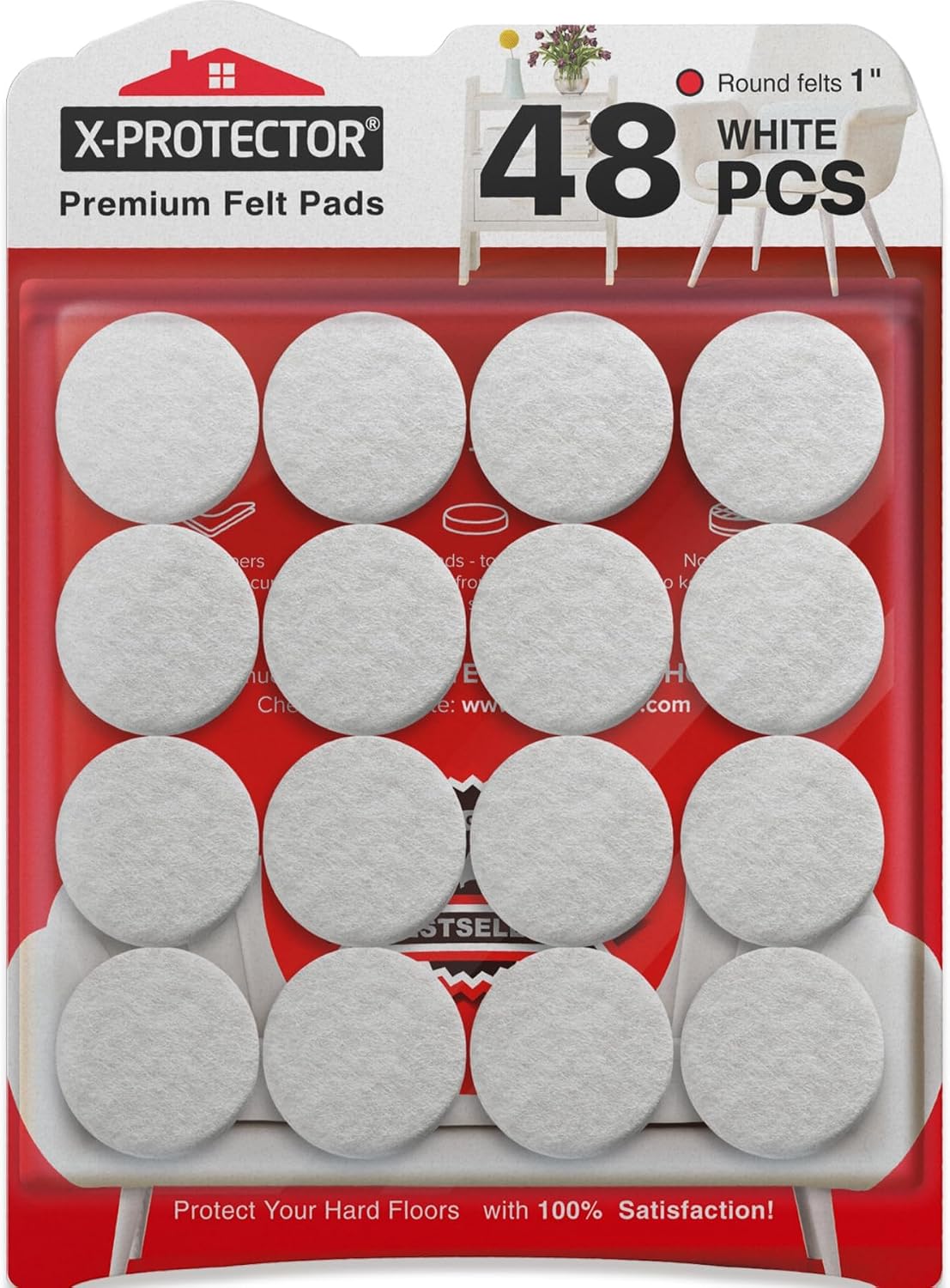 Felt Furniture Pads X-PROTECTOR - 48 Premium Floor Protector Chair Felts for Feet Wood Floors Best Hardwood Protect Your Hard Floors! (Brown)