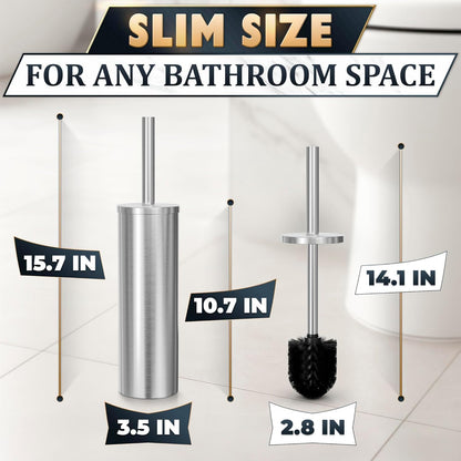 Black Toilet Brush and Holder Set - Slim Matte Design that Fits Anywhere - Stainless Steel Toilet Bowl Brush and Holder with 2 Rounded Corners, Replaceable Head, Removable Inner Bowl & Splash Guard