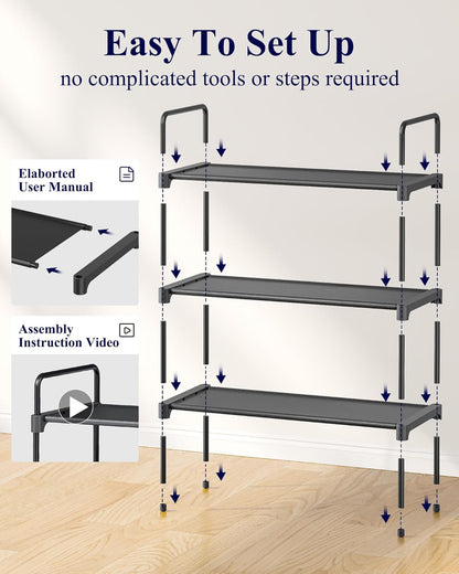 Kitsure Shoe Rack for Closet, Sturdy Shoe Storage for Entryway, Space-Saving Shoe Rack Small and Shoe Shelf, 27.6" Wide, Black