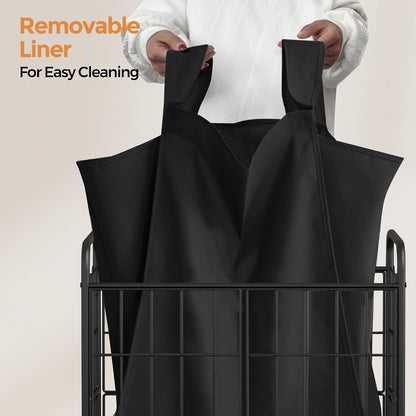2 Section Laundry Hamper with Wheels and Brake, 100L Laundry Sorter Cart with 2 Removable Liner Bags, Metal Handle, Rolling Laundry Basket for Bedroom Laundry Room