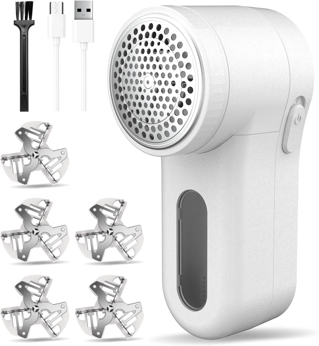 Fabric Shaver, Lint Remover Rechargeable, Electric Portable Sweater Defuzzer Digital LED Display to Remove Pilling for Clothes, Furniture, Sweater, (White with one Shaver Blades)
