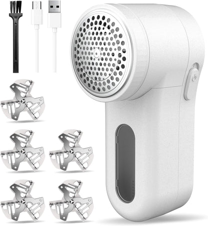 Fabric Shaver, Lint Remover Rechargeable, Electric Portable Sweater Defuzzer Digital LED Display to Remove Pilling for Clothes, Furniture, Sweater, (White with one Shaver Blades)