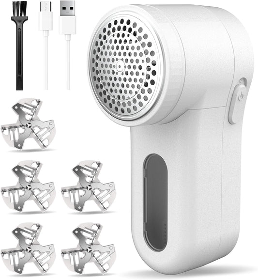 Fabric Shaver, Lint Remover Rechargeable, Electric Portable Sweater Defuzzer Digital LED Display to Remove Pilling for Clothes, Furniture, Sweater, (White with one Shaver Blades)