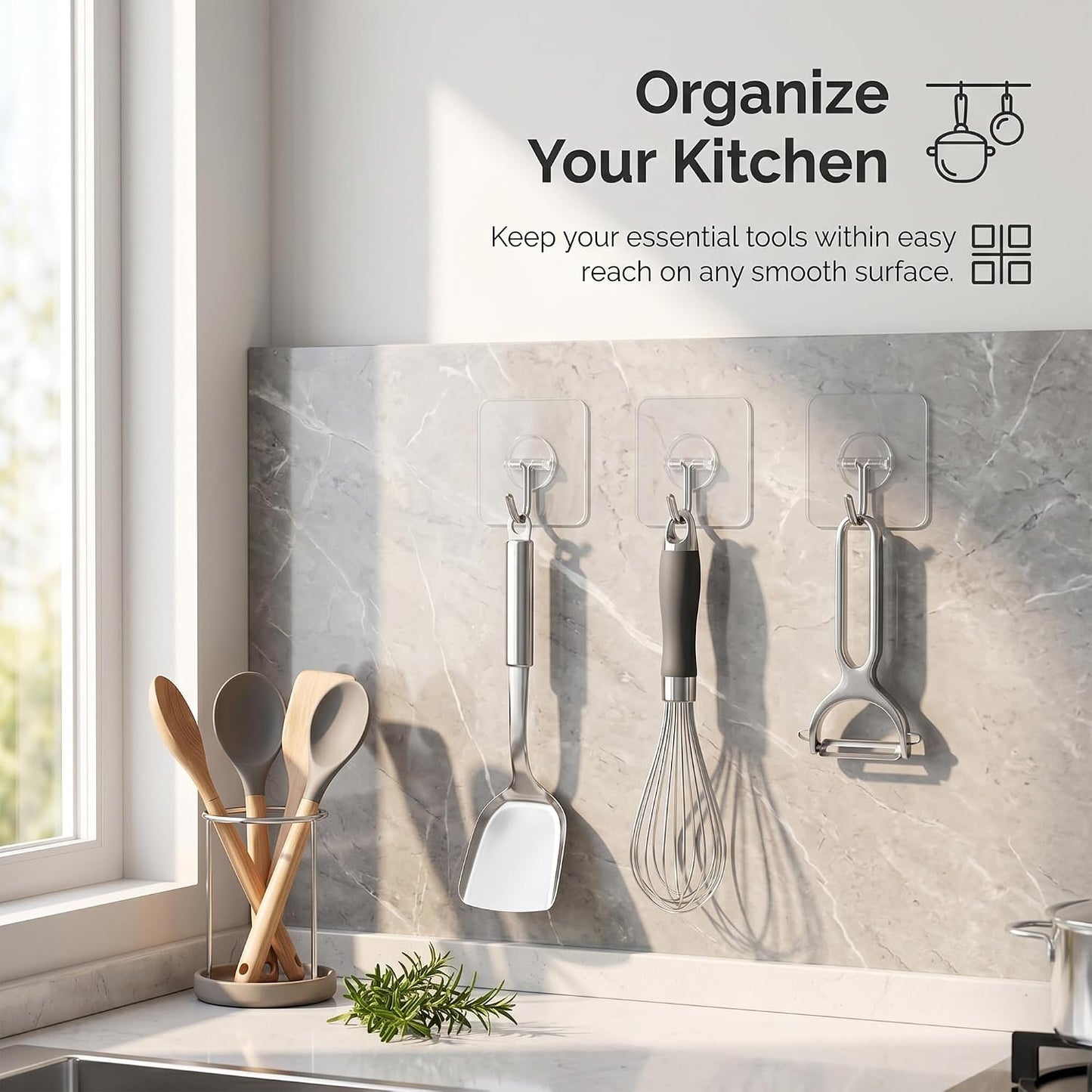 Adhesive Wall Hooks 12 Pack Heavy Duty Transparent Waterproof Hooks for Hanging Towels Coats Keys and Decor for Bathroom Kitchen Door Outdoor Use