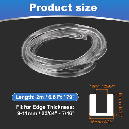 PATIKIL U Channel Rubber Edge Trim, (6.6 ft Long x 19/64" Width, 25/64" Slot for 23/64"-7/16" Thick Edge), Flexible Clear Rubber Seal Strip Protector, Suit for - Glass Tables/Metal Sheet