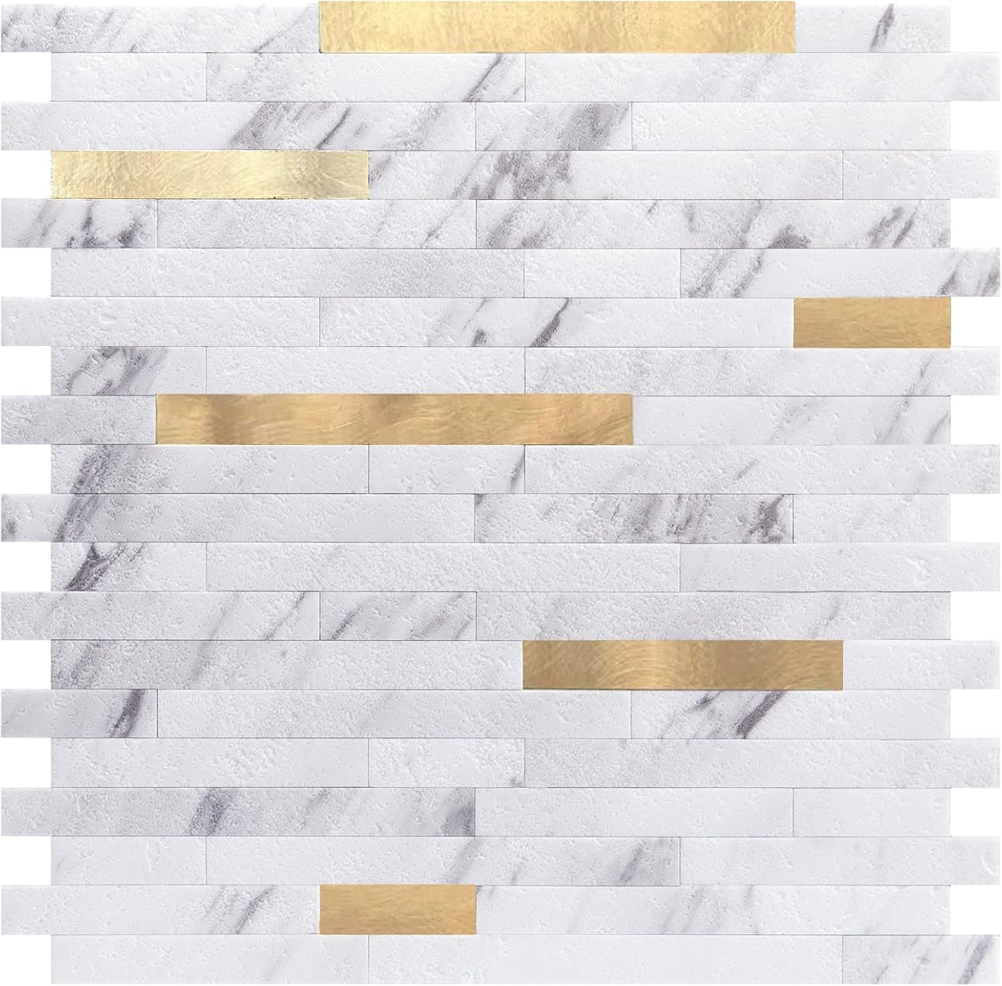 Art3d 10-Sheet Peel and Stick Backsplash Tile for Kitchen Bathroom Fireplace Laundry Room in White Slate with Gold Studded