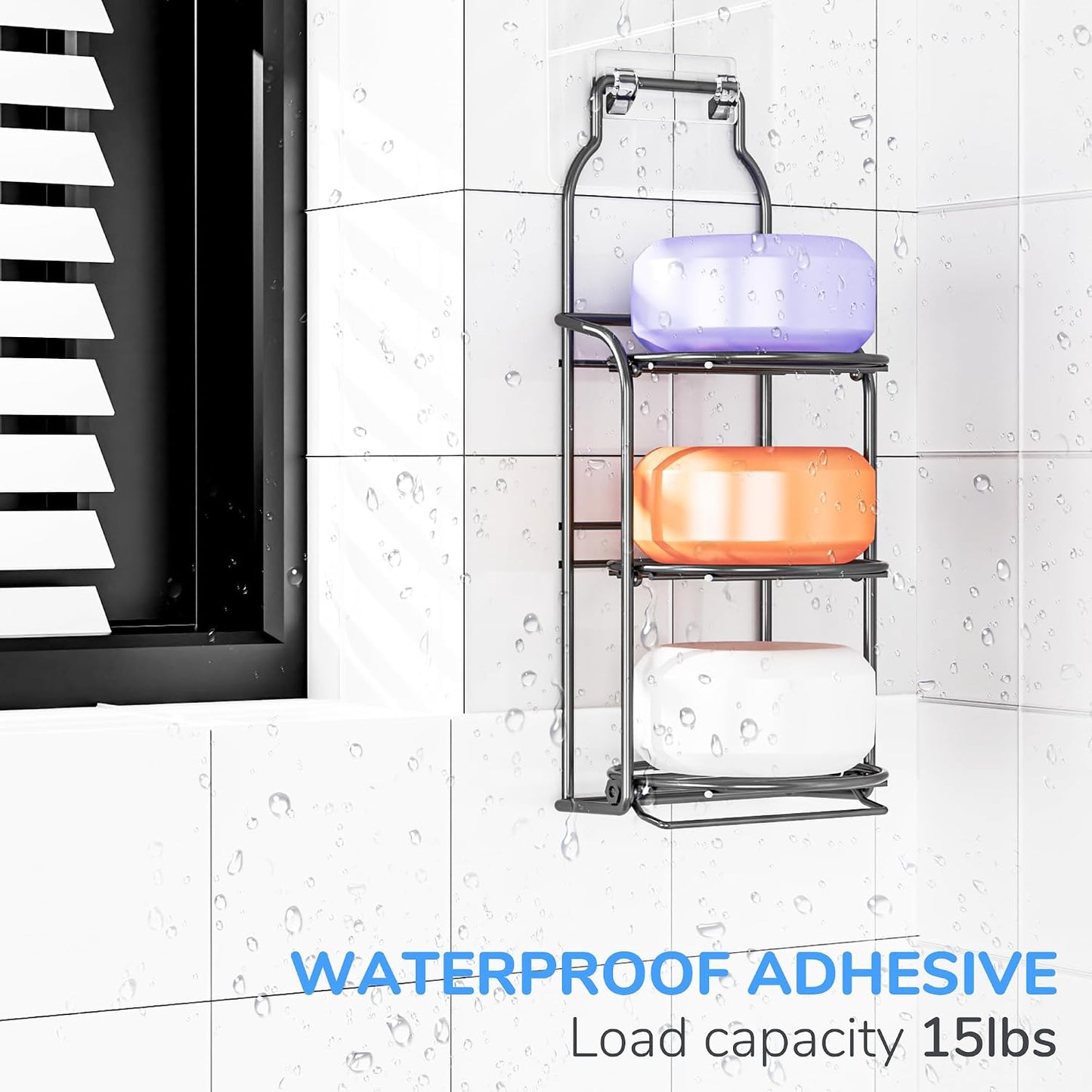 galasily 3-Tier Shower Soap Shampoo Bar Holder, Self Adhesive&Freestanding Draining Soap Caddy for Bathroom Wall Accesories, Apartment Essentials Decor…