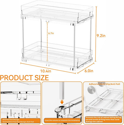 Yieach 4 Set Bathroom Organizers and Storage,2 Tier Clear Under Sink Organizer and Medicine Cabinet Organizer for Kitchen,Pantry Storage,Pull Out Drawers for Skincare,Pill Bottle,Spice Organization