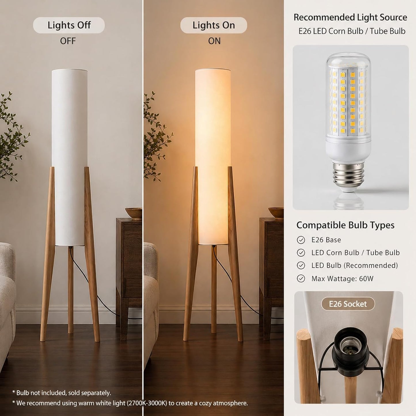 MIXL-Farmhouse Style Bamboo Floor Lamp,Large Wicker Indoor Floor Light,Boho Standing Light Plug in,Modern Minimalist Standing Lamp for Living Room Bedroom