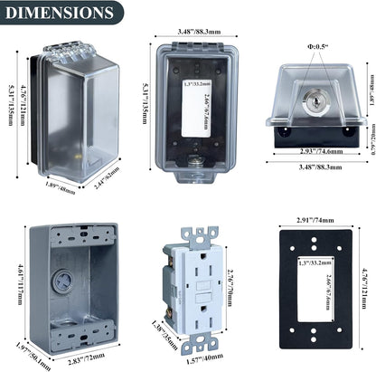 Universal Weatherproof Electrical Outlet Cover with Lock, Baby Proof Outlet Lock Box, Fits Most 2.6 "H x 2.56 "W or Smaller Plugs, Clear Outlet Waterproof Cover Box Fit for Outdoor In-Use