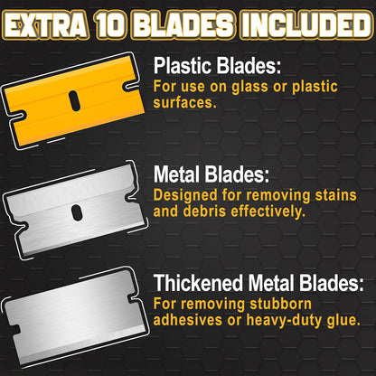 DIYSELF Razor Blade Scraper, 1 Pack Scraper Tool with 10pcs 4-Inch Blades, Razor Scraper for Cleaning Glass, Window, Stove Top, Oven, Kitchen, Cooktop, Shower Door, Sticky Residue, Tile, Wallpaper
