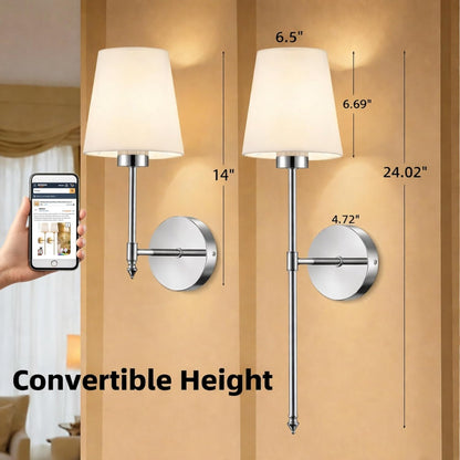 IRONPAX Wall Sconces Battery Operated Set of 2, Wireless Rechargeable Wall Sconce Set of Two, Dimmable Wall Lights with Remote for Bedroom Living Room Hallway Decor (Gold, Fabric Shade)