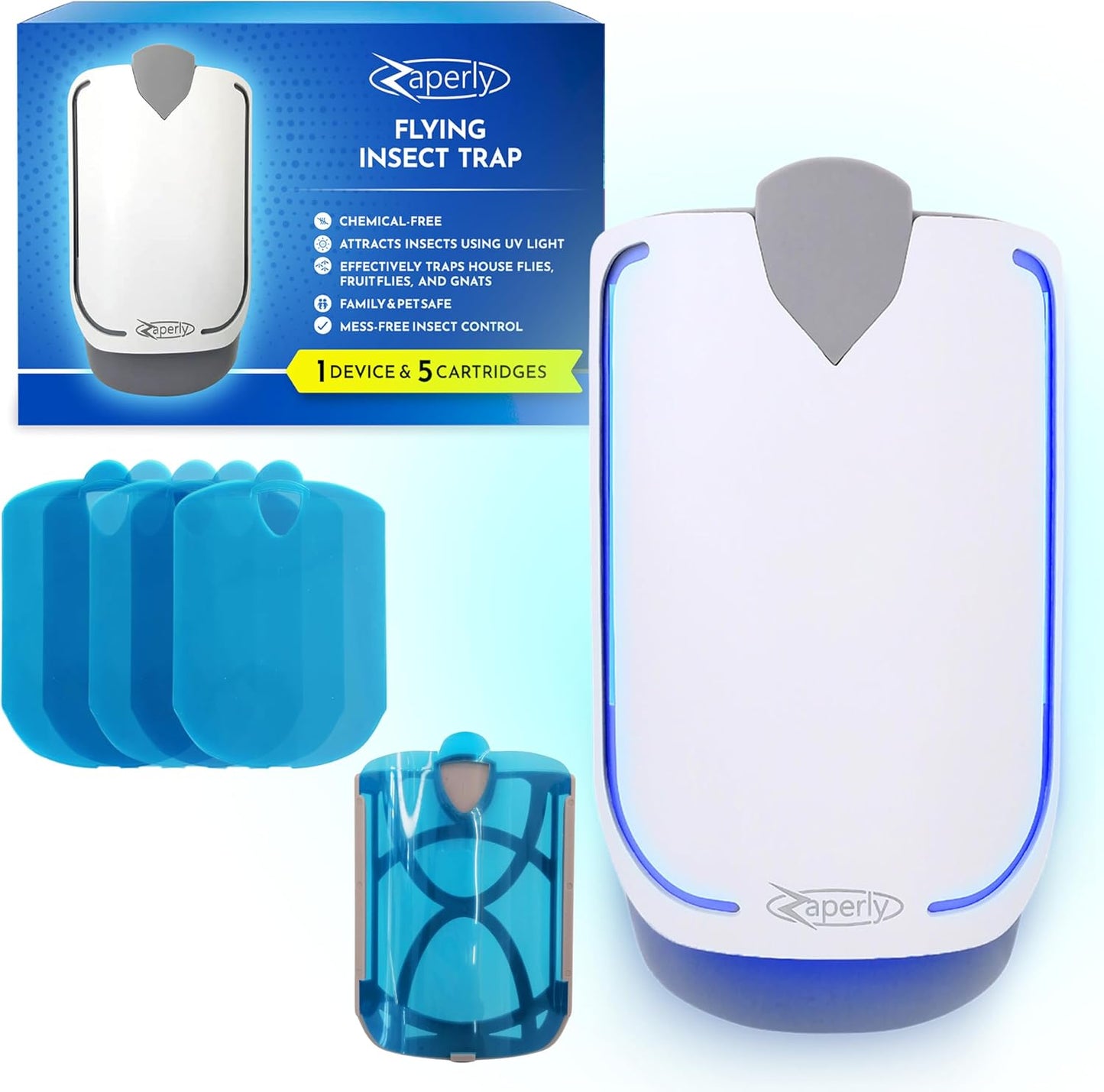 2 Fruit Fly Traps & 10 Adhesive Cartridges, Indoor Plug-in Bug Catcher, UV Light Fly Trap Captures Fruit Flies, Gnats, Houseflies, Moths, and Flying Insects for Kitchen, Bathroom, Plant Areas
