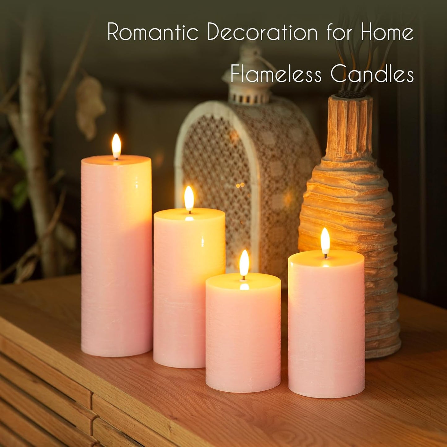 LUSHARBOR Flameless Candles, 4 Pack Battery Operated Candles with Remote, Real Wax LED Fake Candles with Timer Flickering for Christmas Wedding Home Party D3 H 5" 6" 7" 9" White