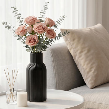White Ceramic Flower Vases Set of 3, Modern Matte Vertical Ribbed, Nordic Minimalist Decor for Pampas, Dried & Fresh Flowers, Centerpiece for Living Room, Shelf, Entryway, Wedding,Office