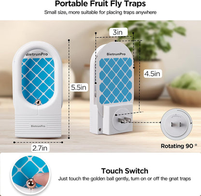 Indoor Fruit Fly & Gnat Traps Plug-in - UV/Blue Light Insect Trap with 2 Devices+6 Refills, Safe & Odorless Flying Insect Catcher for House/Kitchen/Office - Get Rid of Mosquitoes, Moths, Gnats
