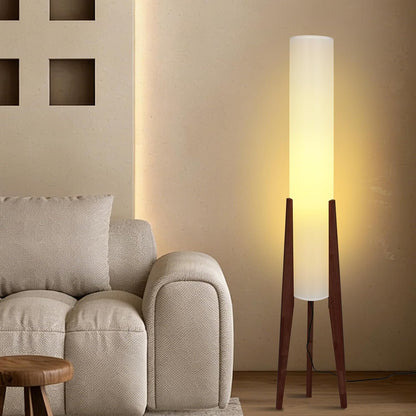 Wabi-sabi 50" Wooden Tripod Floor Lamp Linen Floor Lamp Paper Lantern Inspired Fabric Standing Lamp With E26 3-Color Temperatures Solid Wood Tall Light For Living Room Bedroom (Includes Bulb)