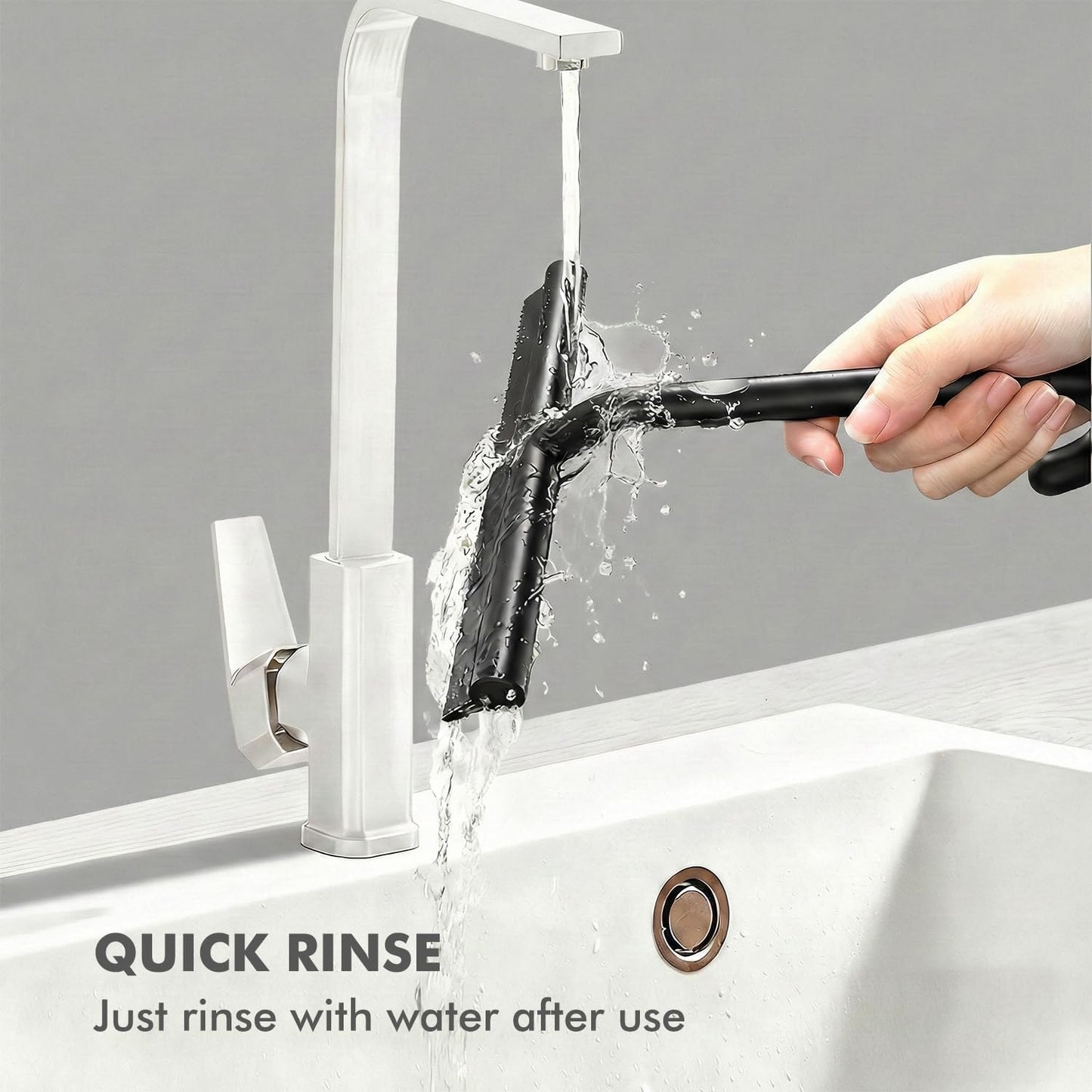 All-in-One Silicone Shower Squeegee with Built-in Large Hook, 145° Ergonomic Handle & Streak-Free Blade for Glass Doors, Bathroom Mirrors, Windows, Tiles & Car Windshields, 8.26 Inch