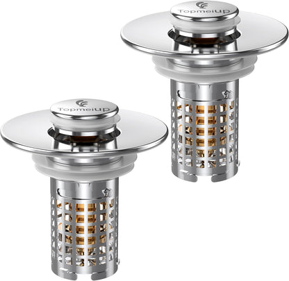 Bathroom Sink Drain Strainer, Pop-up Sink Drain Strainer with Removable Stainless Steel Strainer Basket Hair Catcher, Bathroom Sink Strainer for Bathroom Sink Stopper Replacement(1PCS)