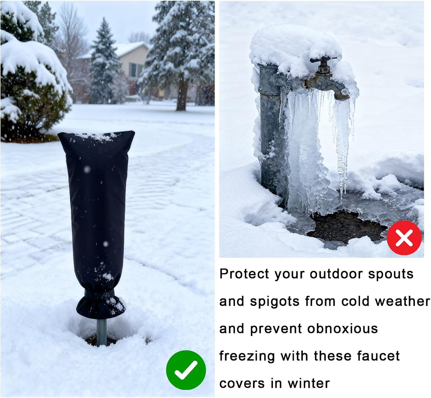 Faucet Cover for Winter Freeze Protection - 15" W x 27.5" H Extra Long & Thick Insulating Outdoor Faucet Cover, Easy Install Frost-Proof Spigot Covers for Outdoor Hose Bibbs, Black