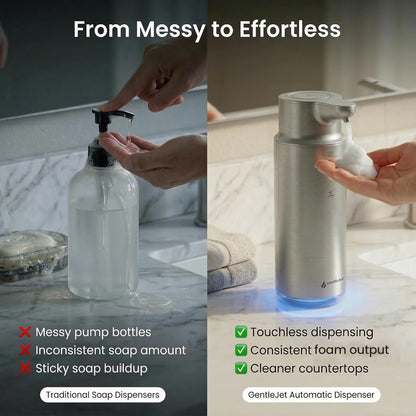 GentleJet CrystalJet Automatic Foam Soap Dispenser – Stainless Steel, Touchless Sensor, USB-C Rechargeable, Waterproof, Modern Bathroom & Kitchen Sink, 300 ml