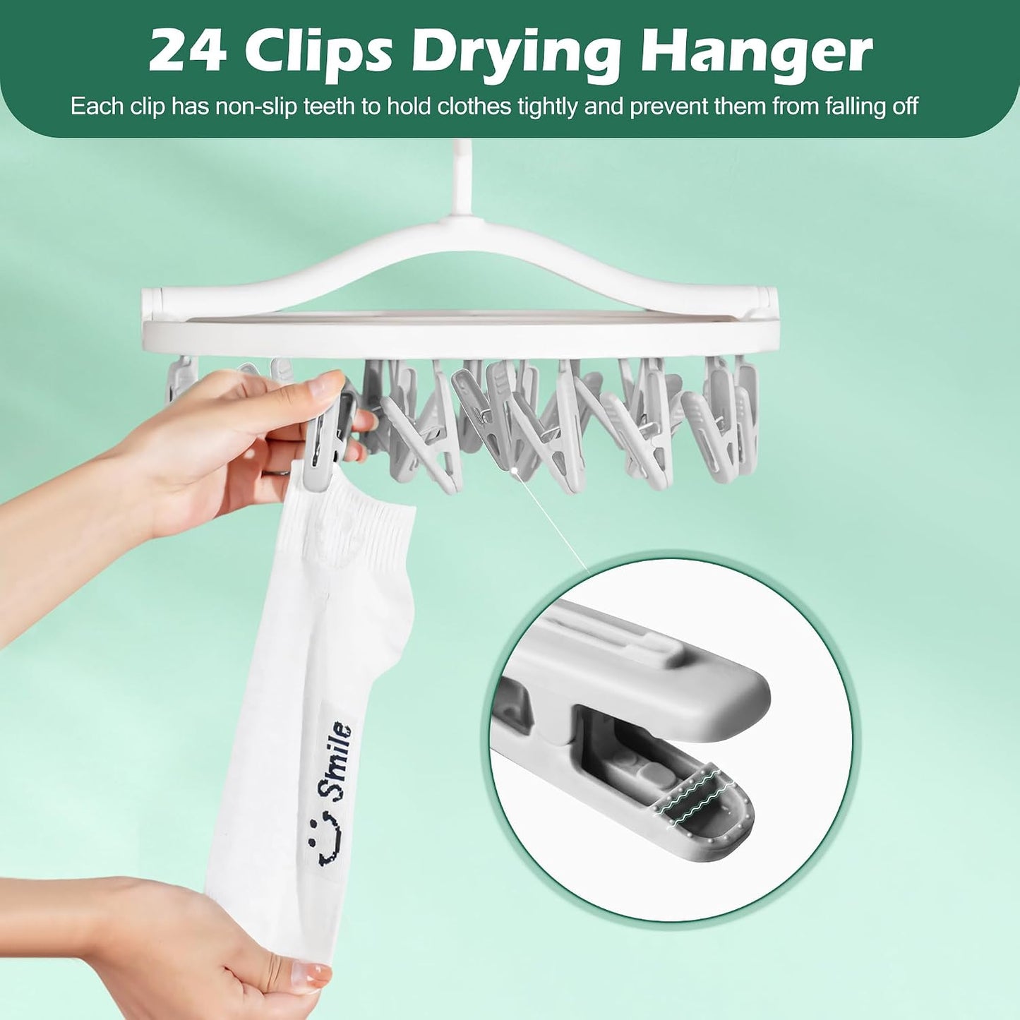 Plastic PP Drying Hanger, Anti-Rusty Drying Rack for Clothes, Socks, Lingeries, Delicates, Drying Hanger with 32 Clips for Baby Clothes, Towels