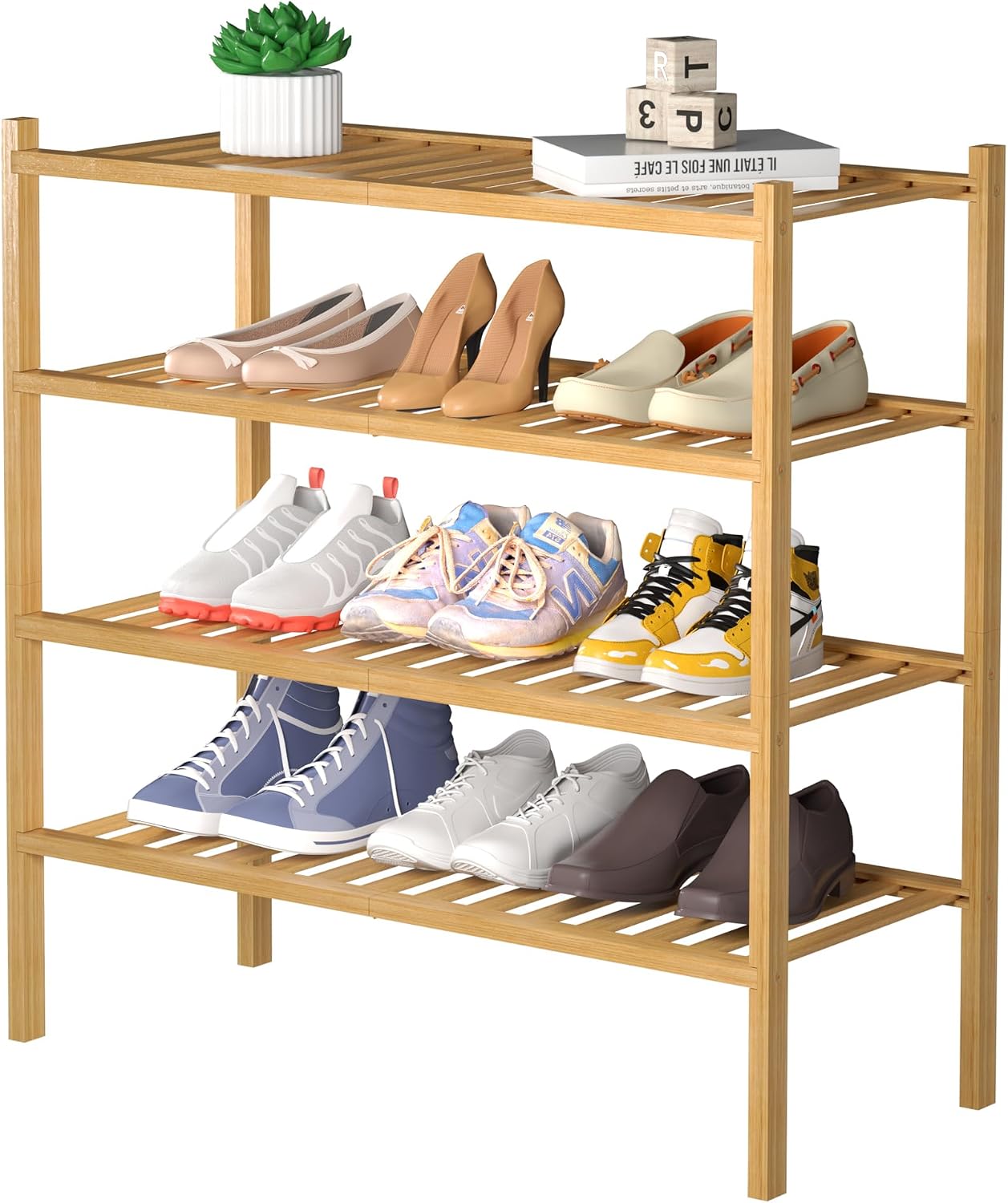 ROMGUAR CRAFT 3 Tier Bamboo Shoe Rack for Closet Free Standing Wood Shoe Shelf Storage Organizer for Entryway Small Space Stackable 27"x11"x20" (Natural)