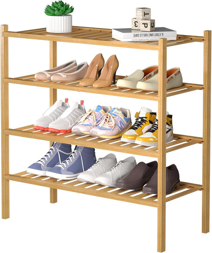 ROMGUAR CRAFT 3 Tier Bamboo Shoe Rack for Closet Free Standing Wood Shoe Shelf Storage Organizer for Entryway Small Space Stackable 27"x11"x20" (Natural)