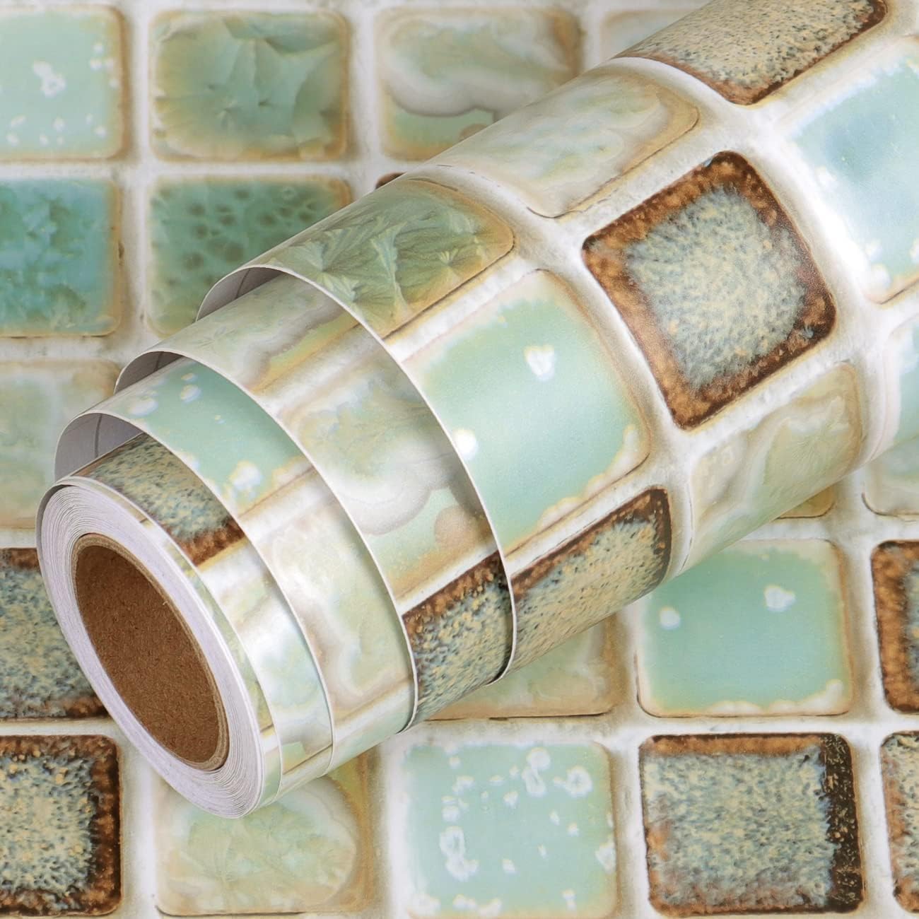 Livelynine Waterproof Wallpaper for Bathroom Shower Wall Decorative Contact Paper Self Adhesive for Furniture Stickers Kitchen Backsplash Tiles Peel and Stick Counter Removable Blue Mosaic 15.8"x78.8"