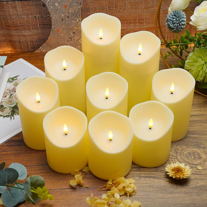 Nimiko Flameless Candles with Remote, Battery Operated Flickering Flameless Candles, LED Candles with Timer 2/4/6/8H, with Realistic LED Candles Set of 9 (D3 x H 3" 4" 5" 6" 7") (White)