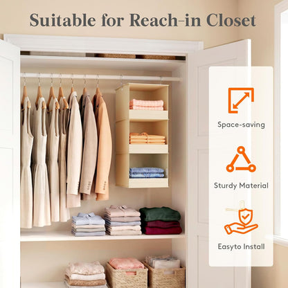 Lifewit 3 Tier Hanging Closet Storage Organizer for Shelves, Front Anti-Slip Clothes Storage Hanger with 2 Sturdy Hooks, Vertical Foldable Sweater Organization for Shlef, Wardrobe, Dorm, RV, Gray