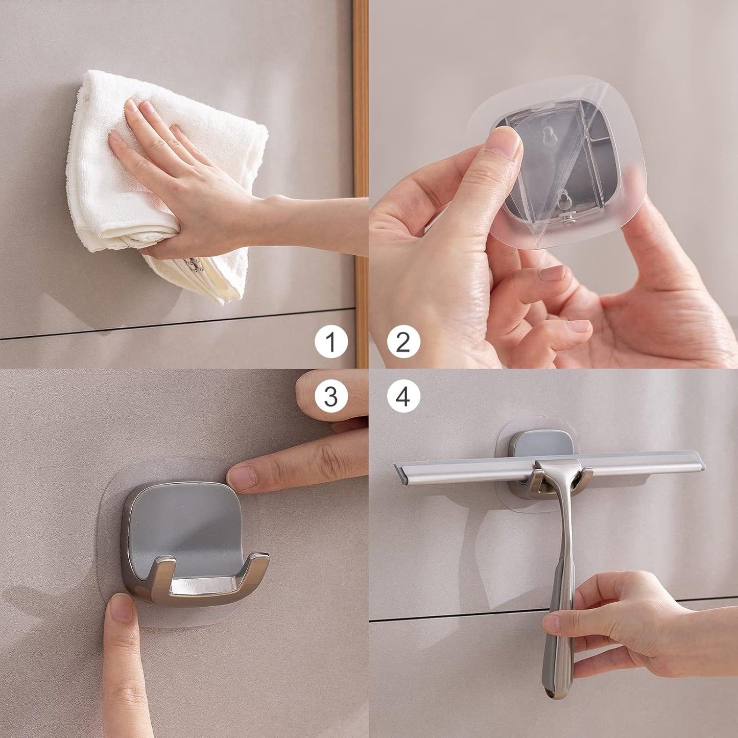 Ettori Shower Squeegee Clear Glass Wall Cleaner Stainless Steel with Suction Storage Hook -10'', Chrome
