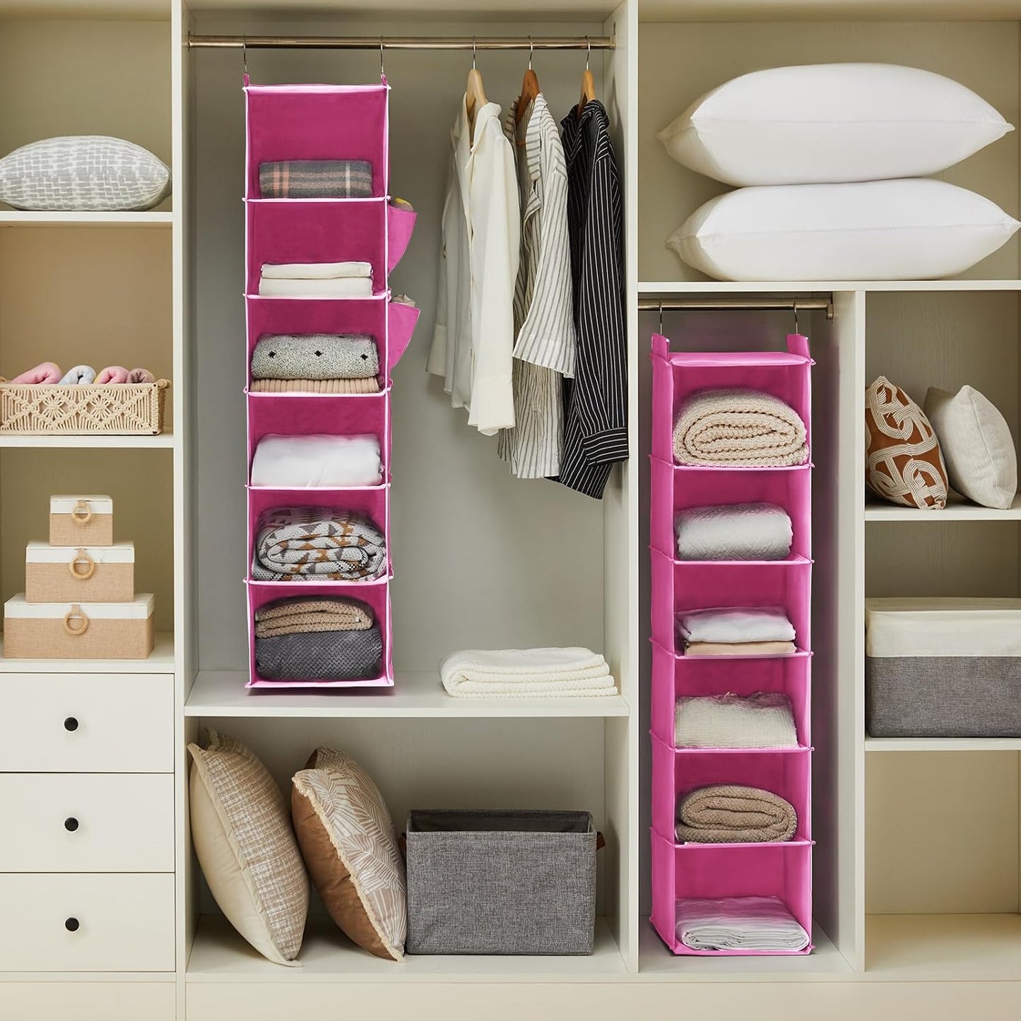 YOUDENOVA Hanging Closet Organizer, 6-Shelf Closet Hanging Storage Shelves, 2 Packs, Grey
