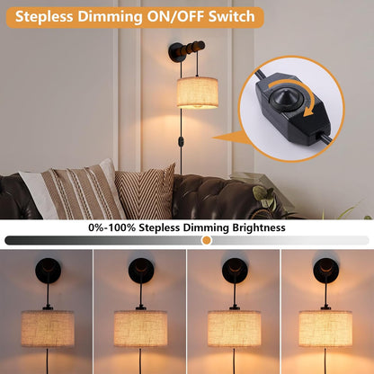 XSDeTu Rechargeable Battery Operated Wall Sconces Set of 2, Modern Battery Powered Wall Light with Wooden Arm & Remote Control, Adjustable 3 Colors Dimmable Wall Lamps for Bedroom, Living Room