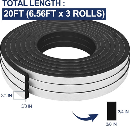 66Ft Foam Tapes Self Adhesive Foam Seal Strips 1/2In x 1/8In x 33.1Ft Each Roll Weatherstrips High Resilience Weather Stripping Door Seals for Door Soundproofing, Window Insulation (2R, White)