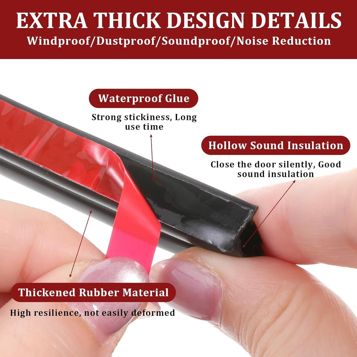 Door Weather Stripping, 80Ft Self-Adhesive Rubber Door Seal Strip Extra Thick D-Shape for Large Gap, Insulation Soundproofing Weatherproof Draft Stopper for Door Frame Window, Black 4 Rolls