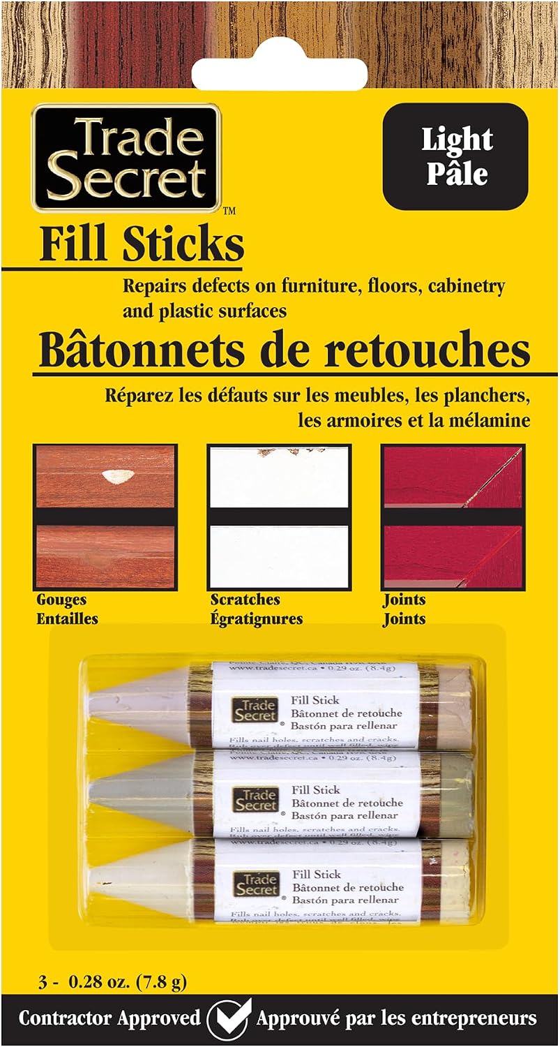 Wood Scratch Repair Fill Stick for Light Surfaces (Set of 3), Great for Touch-Ups and Repairs on Hardwoods Floors, Furniture, Cabinets and Plastic Surfaces.