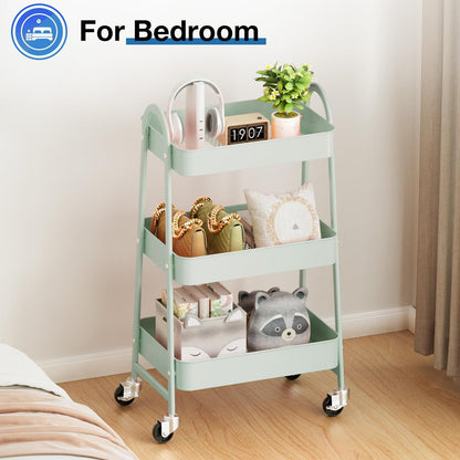 OLIXIS Metal 4 Tiers Utility Rolling Cart, Mobile Storage Shelf with Lockable Caster Wheels, Organization for Livingroom, Bathroom, Kitchen, & Narrow Places, 4-Tier Green