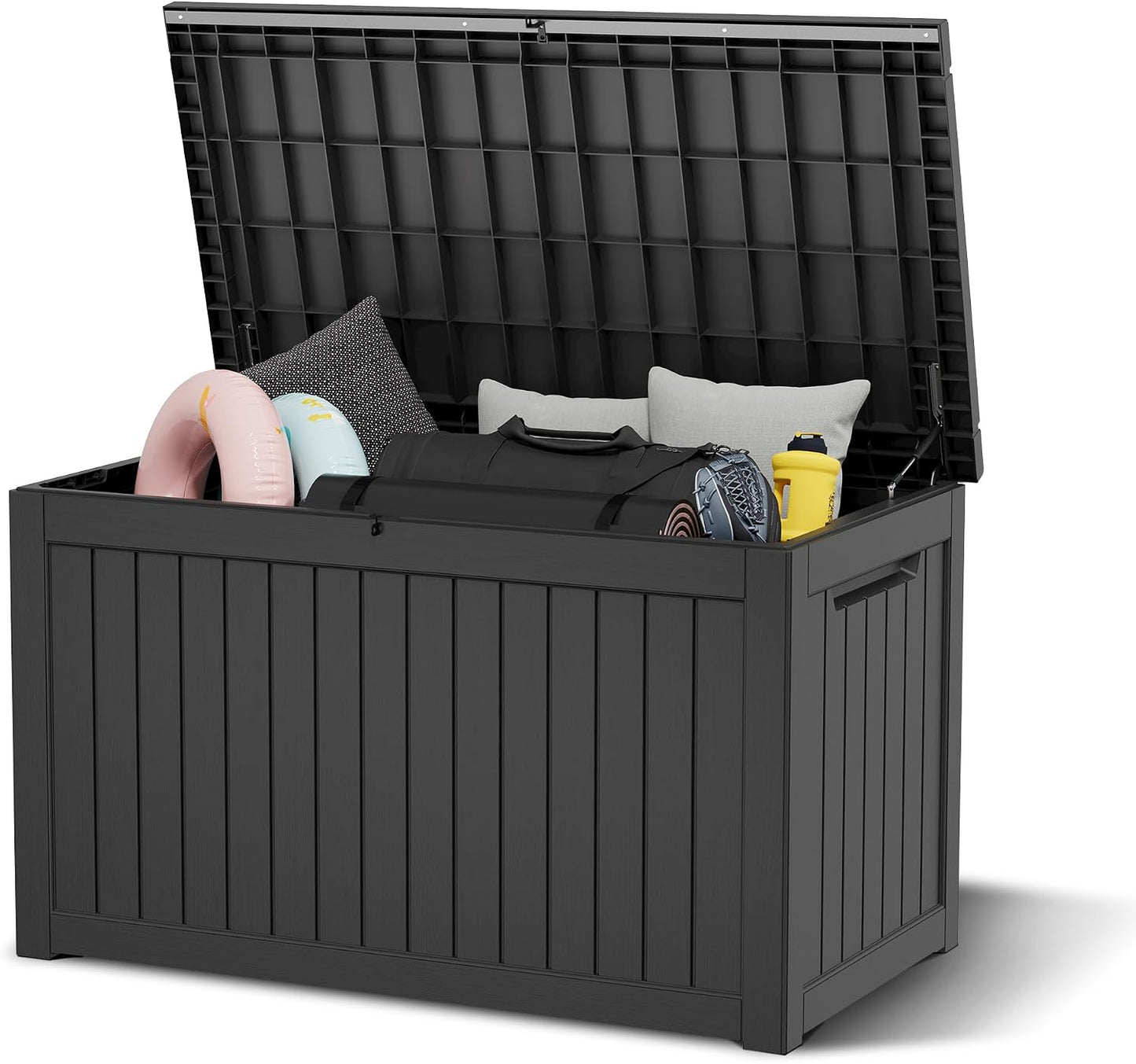 Outdoor Storage Box, 31 Gallon Resin Deck Boxes Outdoor Waterproof For Patio Furniture, Garden Tools, Pool Supplies, Lockable And UV Resistant (Rattan Gray)