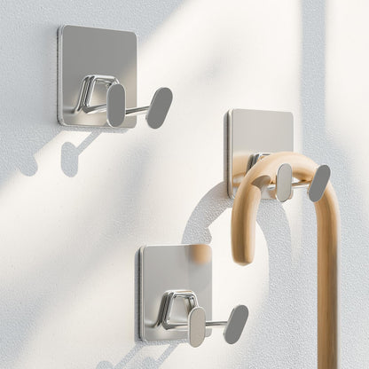 susswiff Shower Hooks for Inside Shower - Extra Sticky Stainless, Razor Holder Accessories, Wall Mounted Self-Adhesive Double Hooks for Razor, Loofah, Towel, Shaver, Coat, Key, Silver 6 Pack