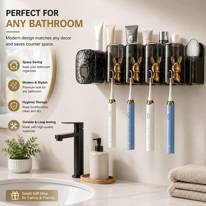 HIENIXA Toothbrush Holders for Bathrooms Wall Mounted Toothbrush Holder with 4 Large Storage Slot Tooth Brush Holder 4-Cup