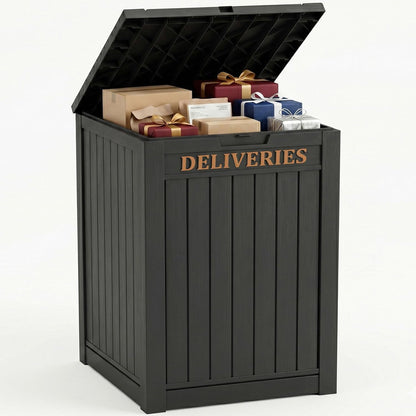 Outdoor Storage Box, 90 Gallon Package Delivery Boxes for Outside, with Lockable Secure, Deck Box Outdoor Waterproof for Entryway, Front Porch, Backyard, Garden, Patio, Lawn, Black