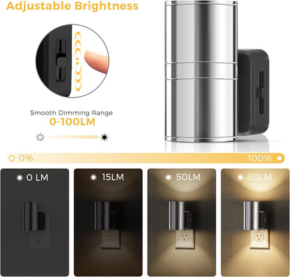 L LOHAS LED Night Light Plug in, Night Lights Plug into Wall, Light Sensor, 0-100LM Soft White 3000K, Dimmable Night Light, Modern Nightlight for Kids Bathroom Hallway Bedroom Kitchen Stairway, 2 Pack