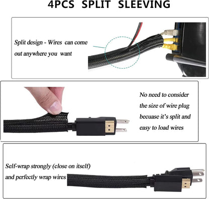 N NOROCME 192 PCS Cable Management Kit 4 Wire Organizer Sleeve | 11 Cable Holder,35Cord Clips 10+2 Roll Cable Organizer Straps,100 Fastening Cable Ties,for Computer TV Under Desk