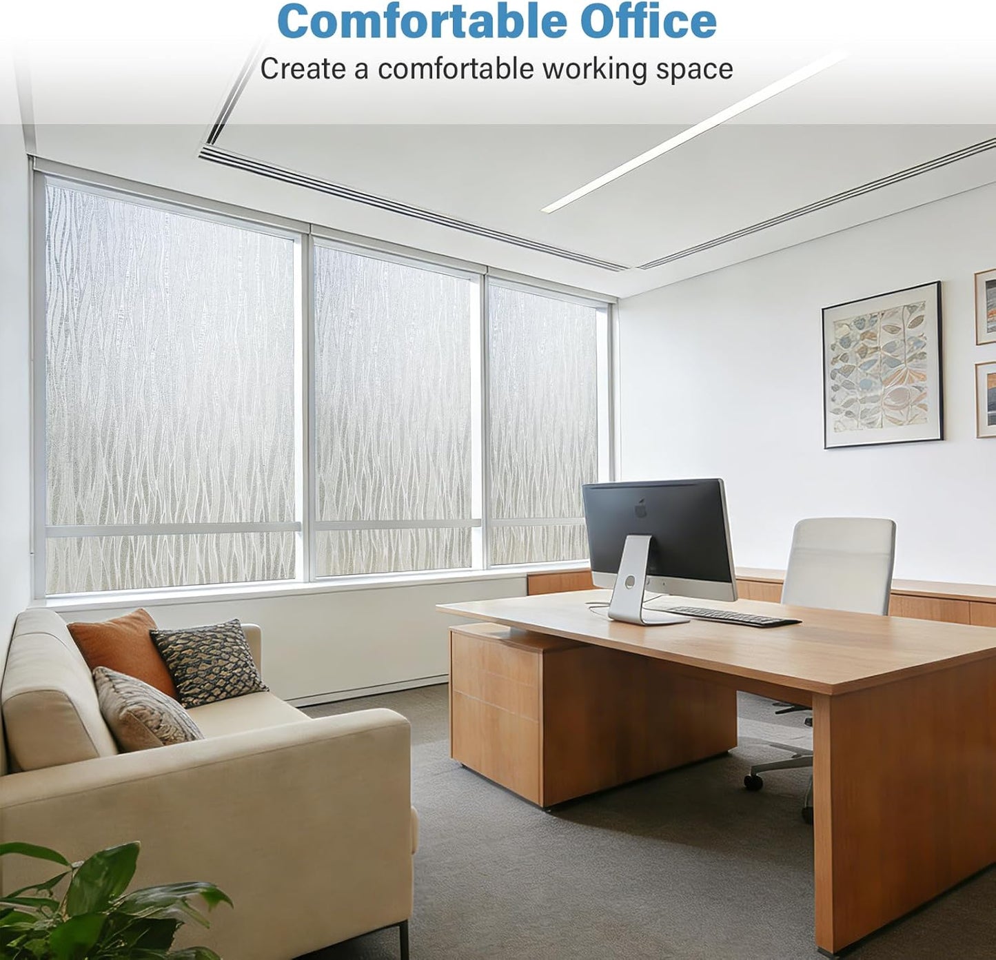 Finnez Frosted Window Film Non-Adhesive, Frosting Privacy Film for Glass Windows, Self Static-Cling Decorative Window Cling for Home Office UV Protection Cross Pattern 17.5 x 78.7 inches